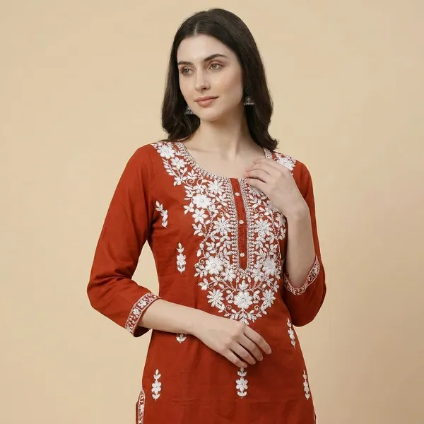 Rust_Cotton_Premium_Kurta_Set_For_Women