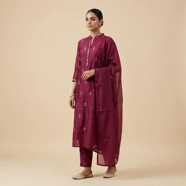 Maroon_Cotton_Premium_Kurta_Set_For_Women