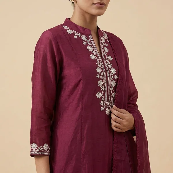 Maroon_Cotton_Premium_Kurta_Set_For_Women