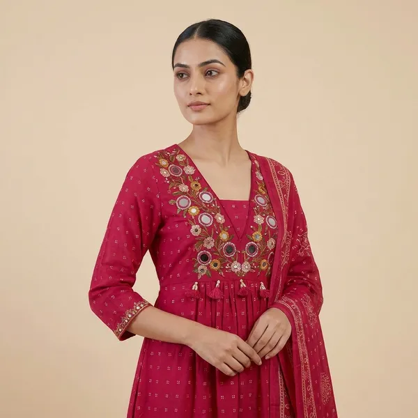 Red_Cotton_Premium_Kurta_Set_For_Women