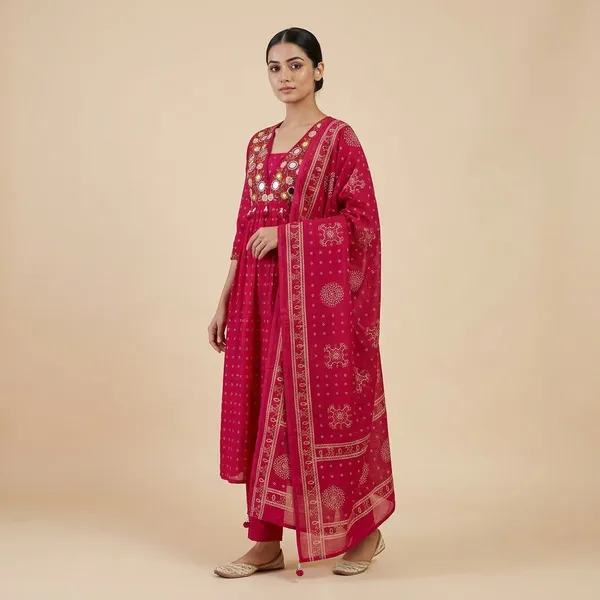 Red_Cotton_Premium_Kurta_Set_For_Women