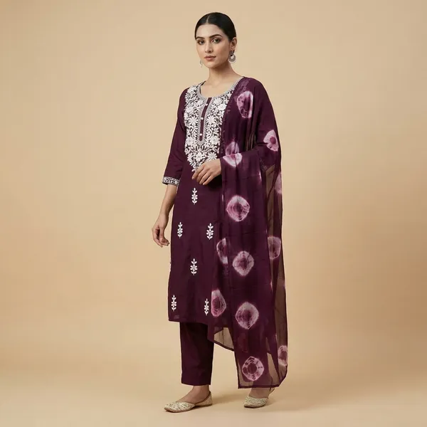 Maroon_Cotton_Premium_Kurta_Set_For_Women