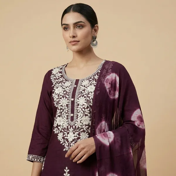Maroon_Cotton_Premium_Kurta_Set_For_Women