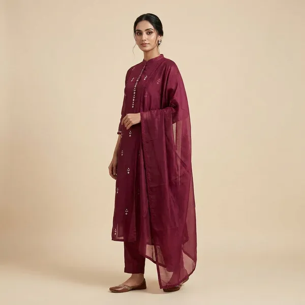 Maroon_Cotton_Premium_Kurta_Set_For_Women