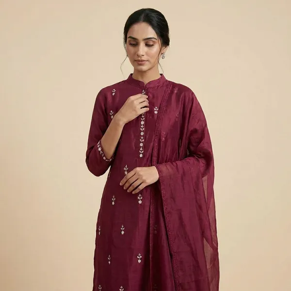 Maroon_Cotton_Premium_Kurta_Set_For_Women