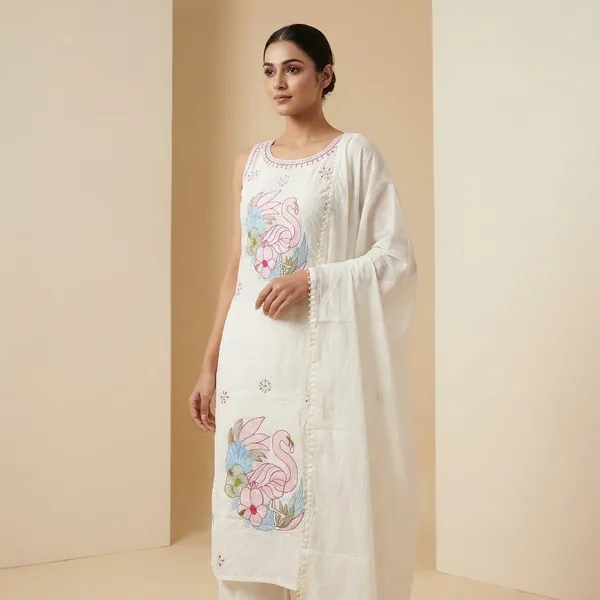 White_Cotton_Premium_Kurta_Set_For_Women