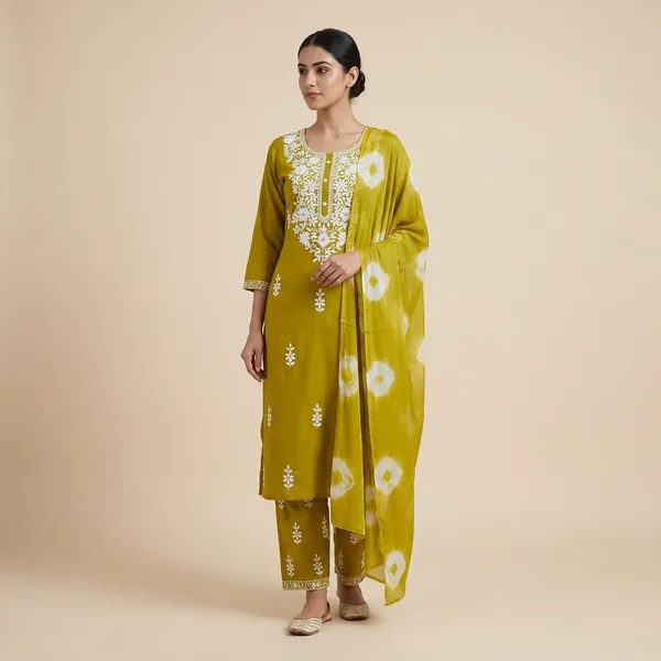 Mehendi_Cotton_Premium_Kurta_Set_For_Women