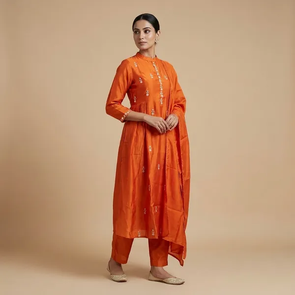 Orange_Cotton_Premium_Kurta_Set_For_Women