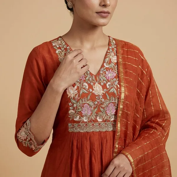Rust_Cotton_Premium_Kurta_Set_For_Women