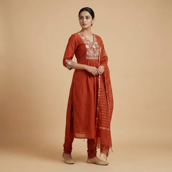 Rust_Cotton_Premium_Kurta_Set_For_Women