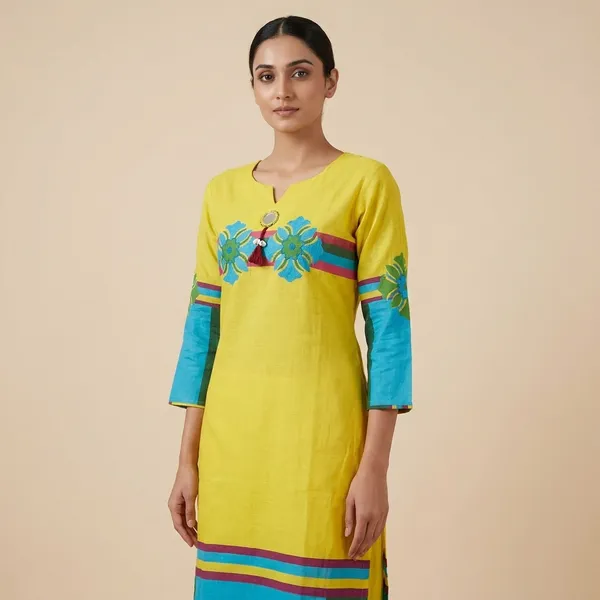Yellow_Cotton_Premium_Kurta_Set_For_Women