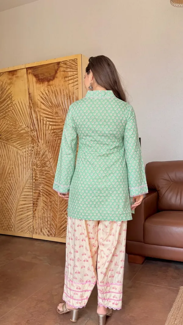 Green_Printed_Corset-Style_Kurti_with_Farshi_Salwar_Set