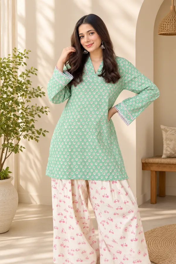Green_Printed_Corset-Style_Kurti_with_Farshi_Salwar_Set