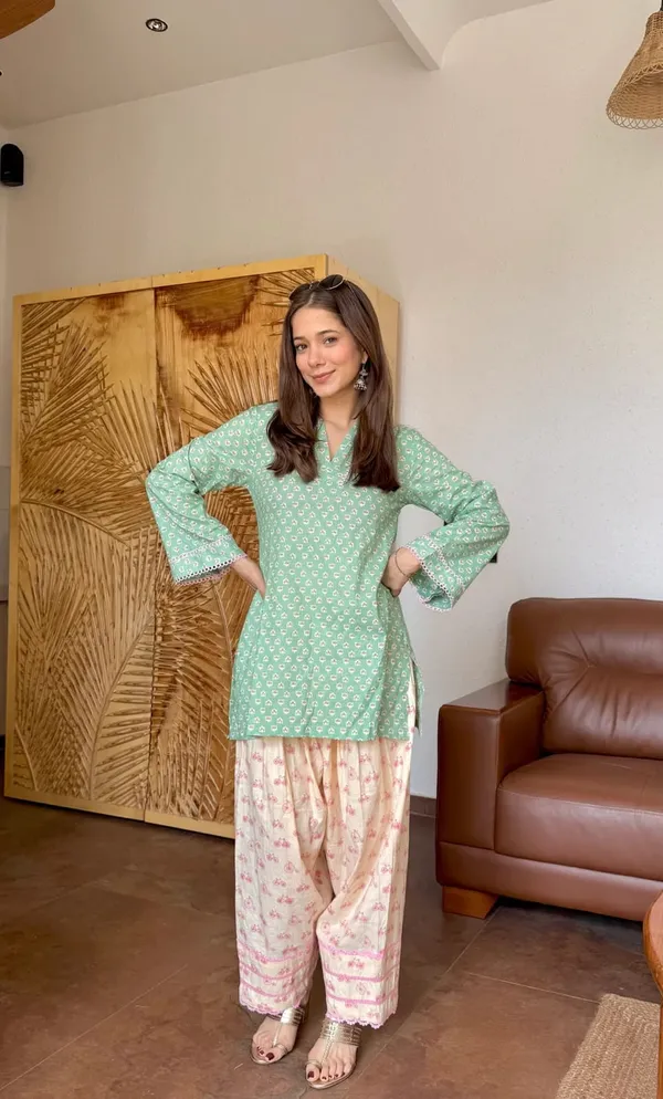 Green_Printed_Corset-Style_Kurti_with_Farshi_Salwar_Set