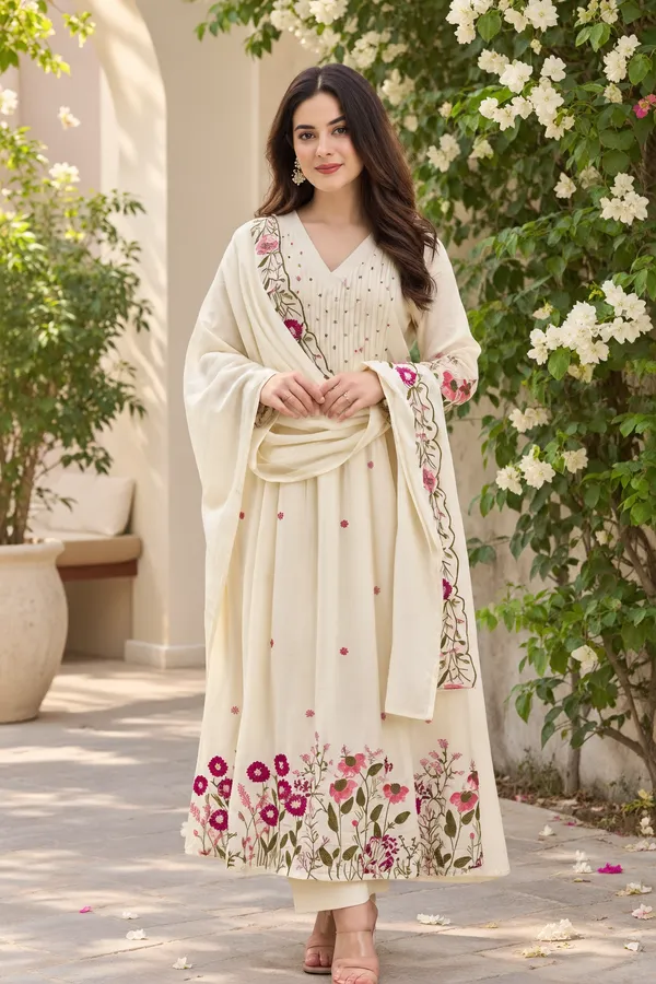 Ivory_Floral_Hand-Embroidered_Cotton_Anarkali_Suit_Set