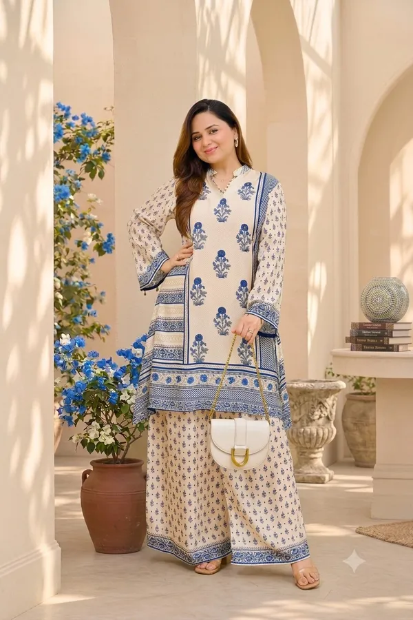Mughal_Block_Print_Ivory_&_Blue_Pure_Co-Ord_Set