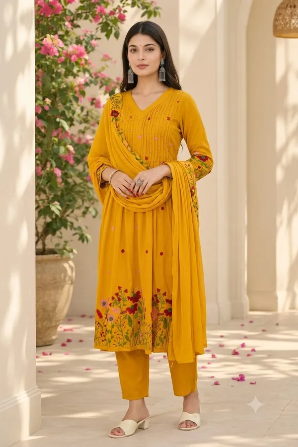 Mustard_Yellow_Aari_Embroidery_Kurti_with_Khadi_Silk_Kantha_Dupatta