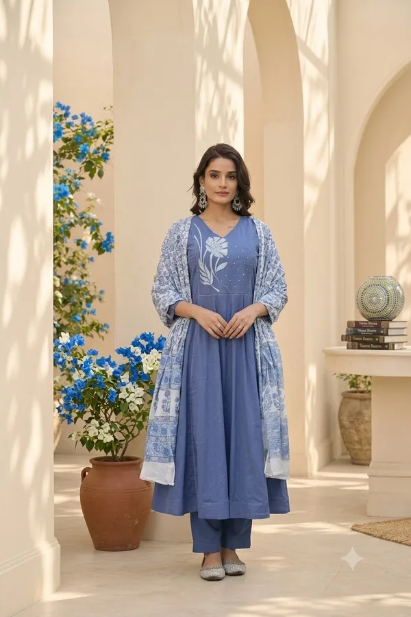 Premium_Cotton_Blue_Flare_Suit_Set_with_Printed_Dupatta