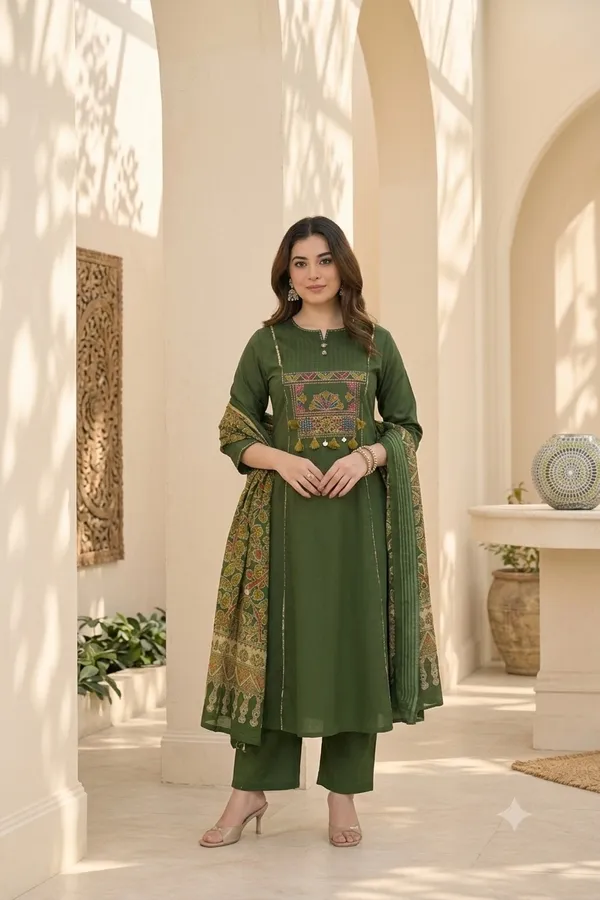 Premium_Cotton_Olive_Green_Festive_Side-Slit_Anarkali_Suit_Set
