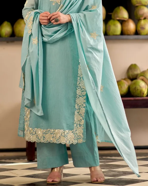 Blue_Pure_Cotton_Embroidered_Kurti,_Pant_&_Dupatta_Set