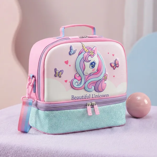 White_&_Pink_Polyester_Premium_Double_Fun_Lunch_Bag_Unicorn_For_Kids
