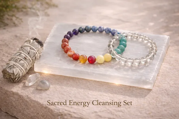 Antrya_Sacred_Energy_Cleansing_Set:Selenite_Plate
Clear_Quartz_Bracelet
7_Chakra_Bracelet