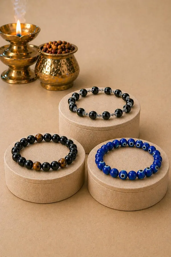 Antrya_Protection_Shield_Set:Karungali_Silver_Cap_BraceletEvil_eye_Bracelet+Triple_Protection_Bracelet