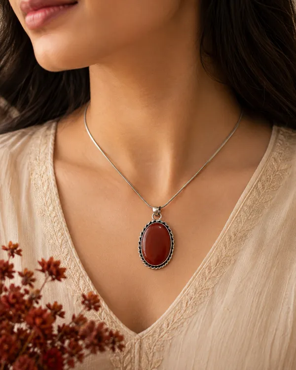 Silver_Tone_Red_Oval_Pendant_Necklace_for_Women