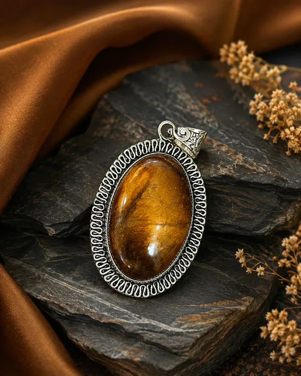 Silver_Tone_Brown_Oval_Stone_Pendant_Necklace_for_Women