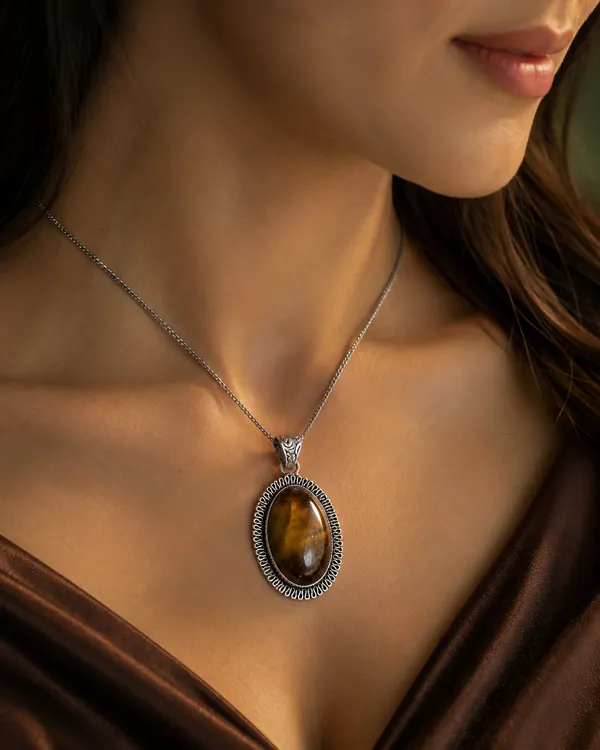 Silver_Tone_Brown_Oval_Stone_Pendant_Necklace_for_Women