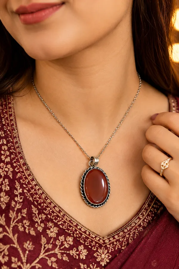 Silver_Tone_Red_Oval_Pendant_Necklace_for_Women