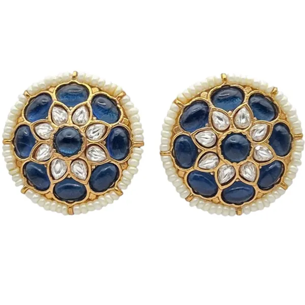 Dark_Blue_Kundan_&_Brass_Earrings_For_Women