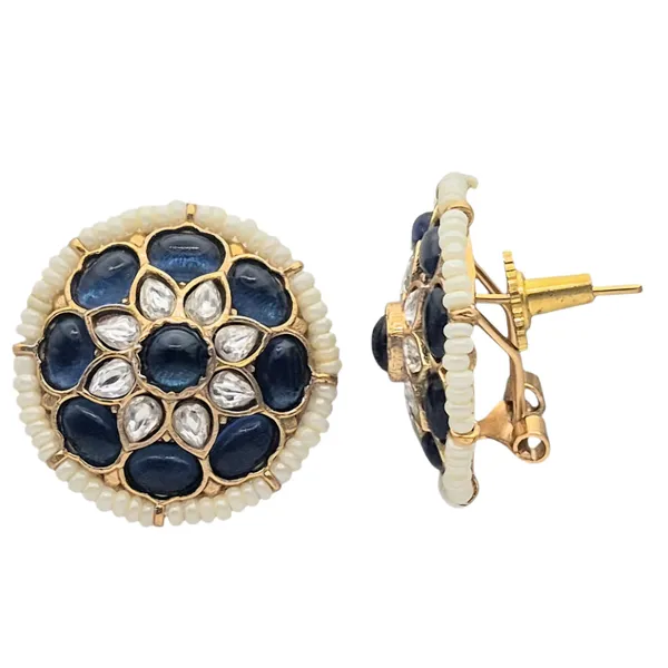 Dark_Blue_Kundan_&_Brass_Earrings_For_Women