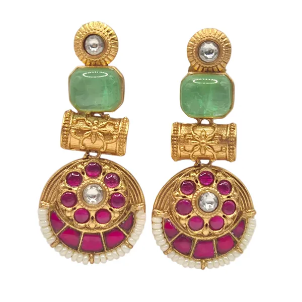 Green_And_Pink_Kundan_&_Brass_Earrings_For_Women