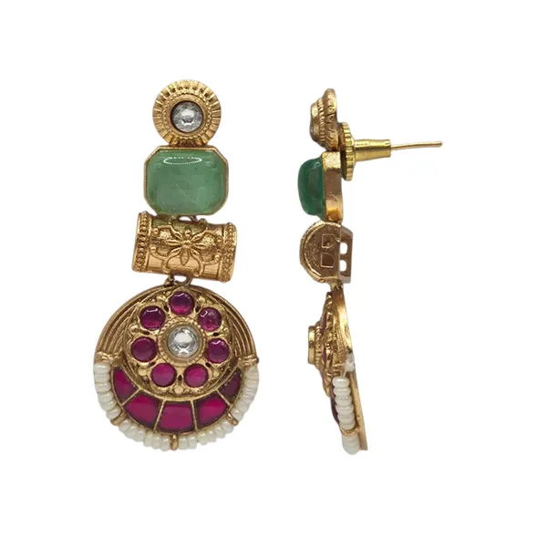 Green_And_Pink_Kundan_&_Brass_Earrings_For_Women