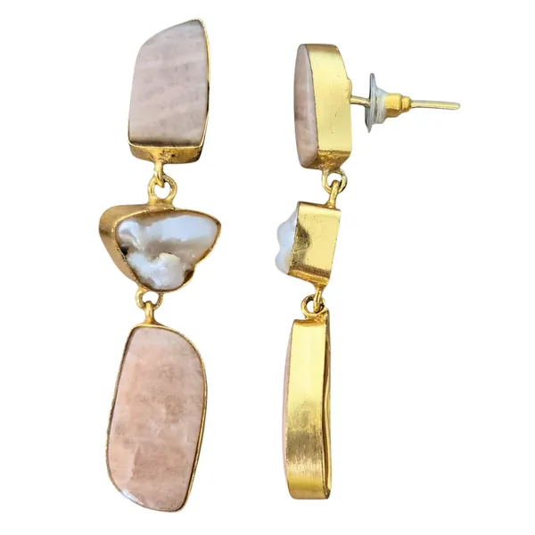 Peach_Amazonite_&_Pearl_Earrings_For_Women