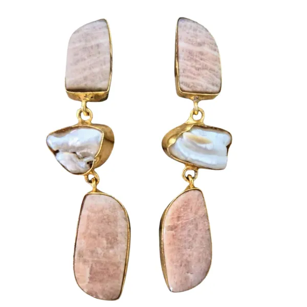 Peach_Amazonite_&_Pearl_Earrings_For_Women