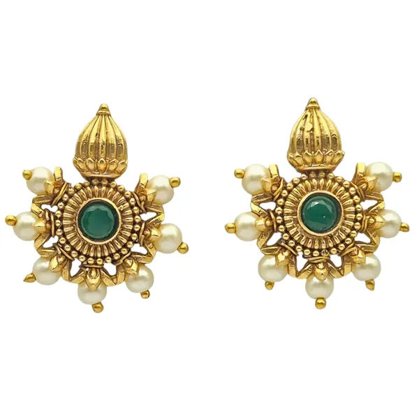 Golden_Green_Pearl_&_Brass_Earrings_For_Women