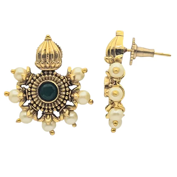 Golden_Green_Pearl_&_Brass_Earrings_For_Women