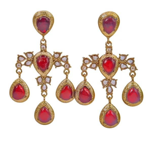Red_And_Grey_Quartz_&_Brass_Earrings_For_Women