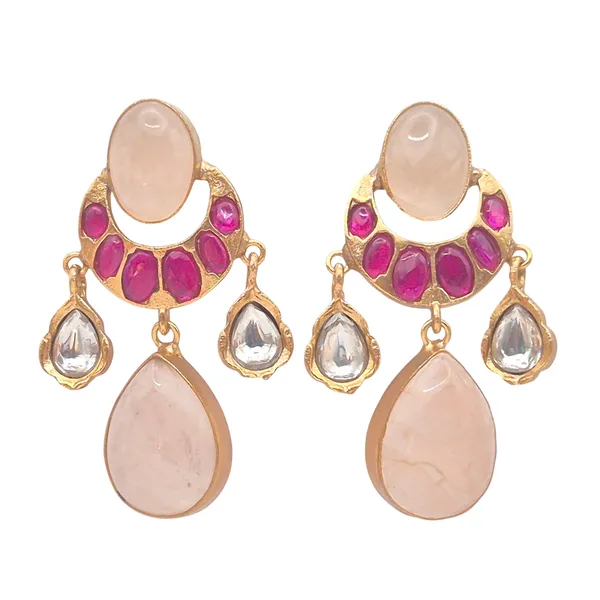 Pink_Rose_Quartz_&_Brass_Earrings_For_Women