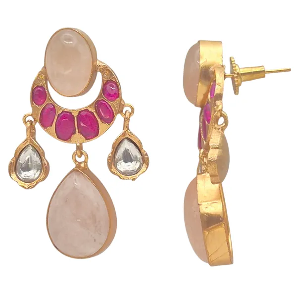 Pink_Rose_Quartz_&_Brass_Earrings_For_Women