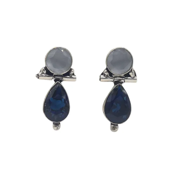 Blue_And_Grey_Cz_&_Brass_Earrings_For_Women