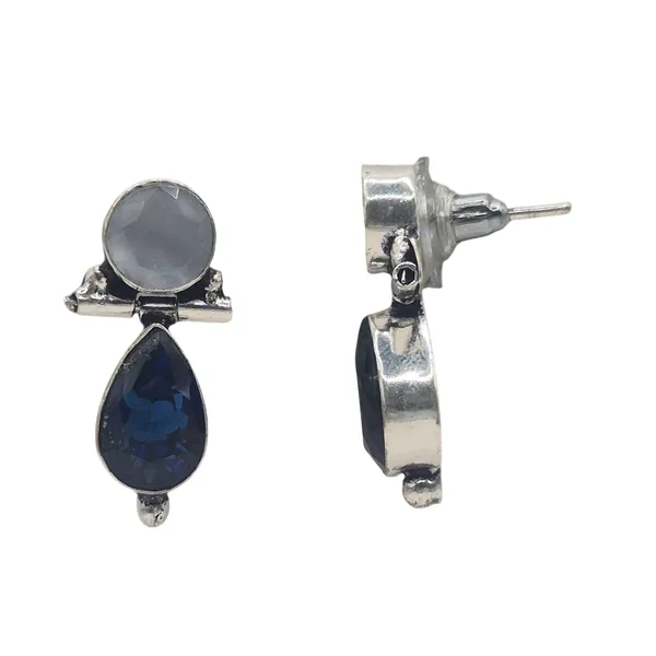Blue_And_Grey_Cz_&_Brass_Earrings_For_Women