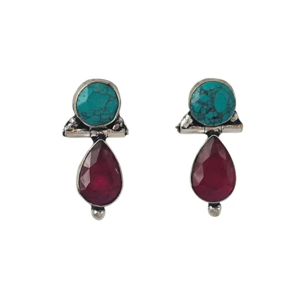 Turquoise_Red_Multi-Gem_&_Brass_Earrings_For_Women