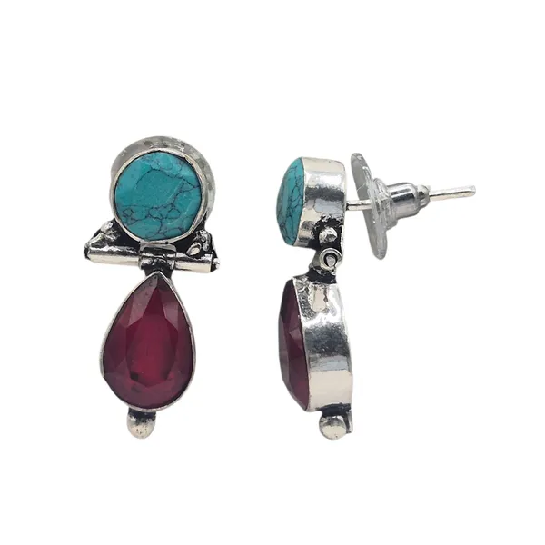 Turquoise_Red_Multi-Gem_&_Brass_Earrings_For_Women