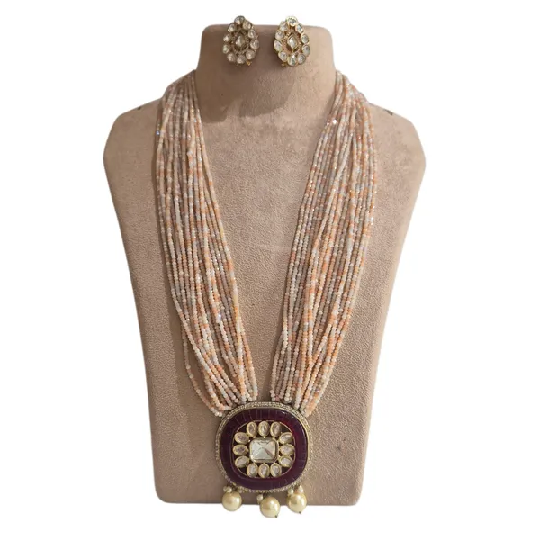 Peach_And_Red_Czech_Beads_&_Kundan_Necklace_For_Women