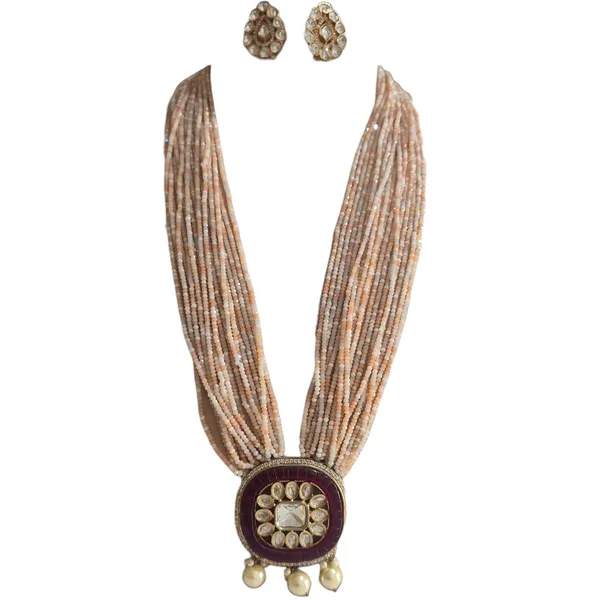 Peach_And_Red_Czech_Beads_&_Kundan_Necklace_For_Women