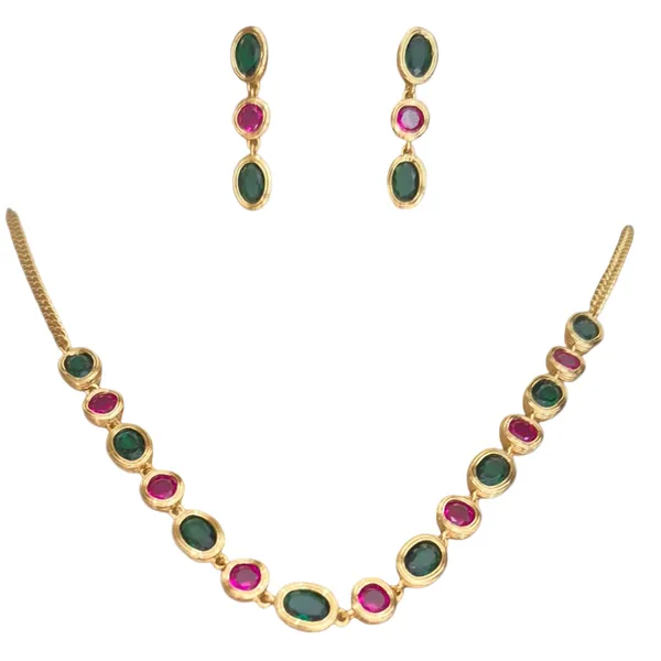 Green_And_Maroon_Quartz_&_Brass_Jewelry_Set_For_Women