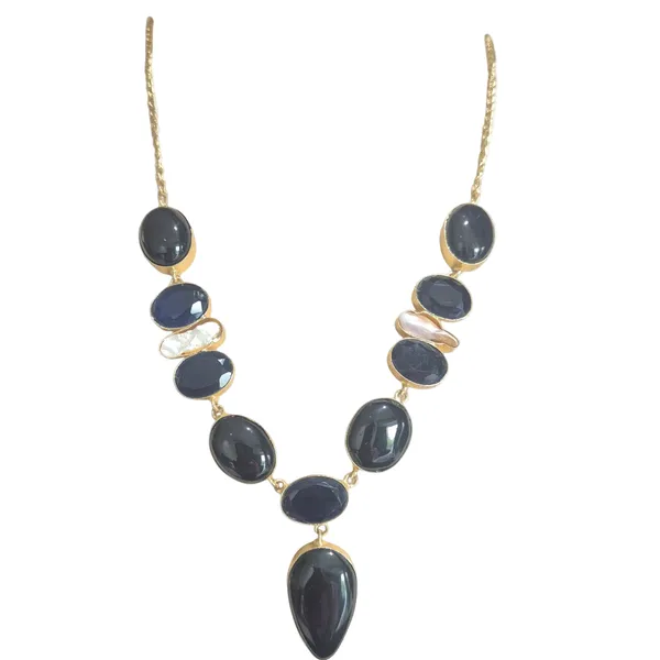Black_And_Blue_Quartz_&_Brass_Necklace_For_Women
